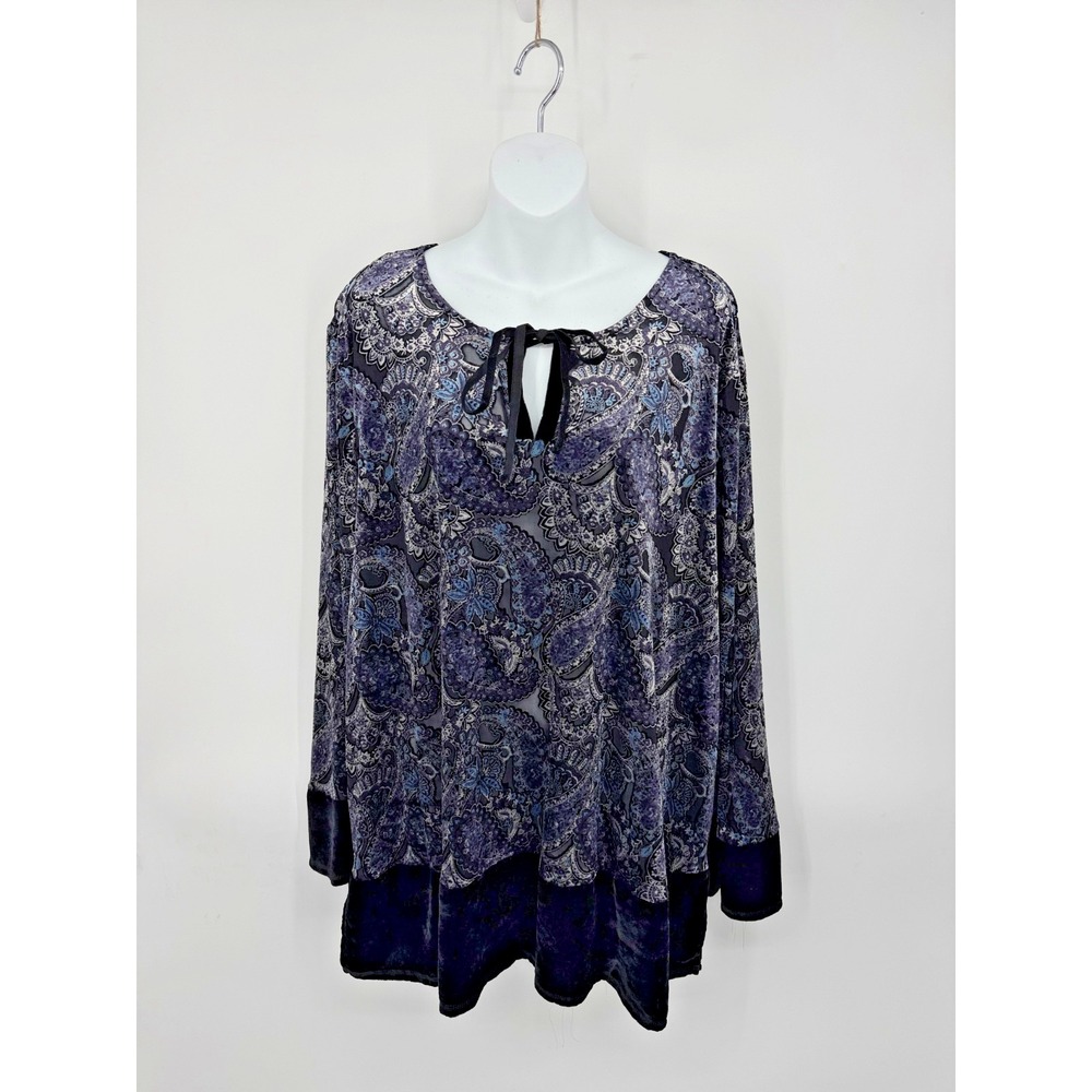 Avenue Tunic Blouse Size 30/32 Paisley Sheer Burnout Velvet Artsy Boho Softcore - Picture 1 of 8